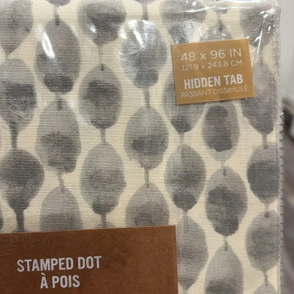 NIP West Elm Cotton Canvas Stamped Dot Hidden Tab Curtain Platnium Drape 48 X 96